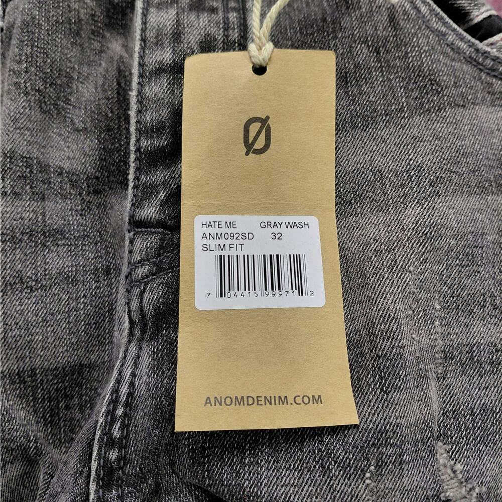 Anom Denim Hate Me Slim Fit Jeans Mens 32 Gray Wash Distressed Button Fly Street - Picture 10 of 10